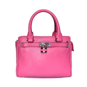 AUTHENTIC Danier D-100239 Pink Leather Silver Hardware Top Handle Lock Bag (GUC)